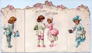 Images Dated 6th July 2018: Four children on a cutout New Year card