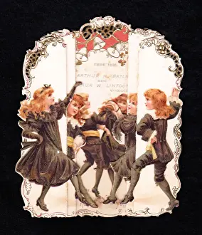Cutout Prints: Children dancing on a cutout Christmas card