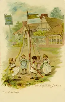 Children dancing round a maypole