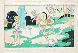 Gladys Collection: Children, dog and toy horse