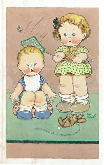 Children dressing up playing Children's Postcard