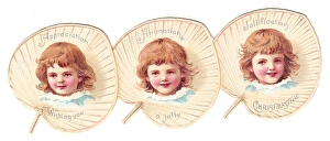 Animation Gallery: Three children on fans on a cutout Christmas card