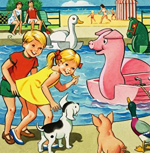 Images Dated 29th November 2007: Children and farmyard animals besides pedalo pond