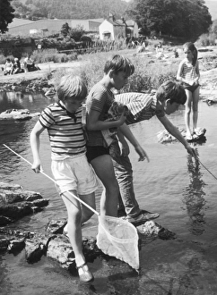 Nostalgia Collection: Children Fish in Stream