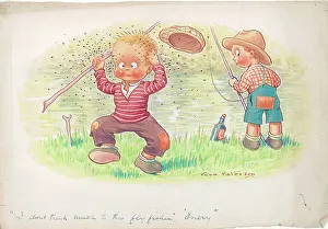 Children fishing - humorous card