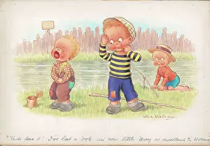 Paterson Prints: Children fishing humorous card Children's Postcard