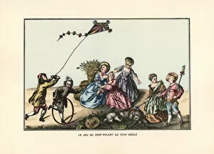Kite Gallery: Children flying a kite and playing with a hoop, 18th century