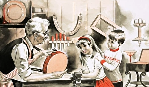 Images Dated 8th November 2007: Children with furniture restorer