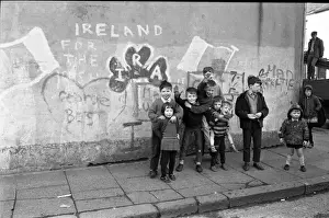 Children with IRA graffiti, Belfast, Northern Ireland