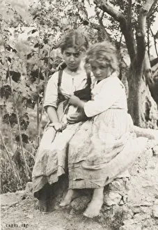 Two children on the island of Capri, Italy, young girls