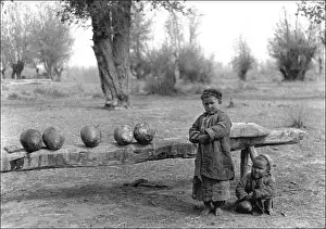 Xinjiang Prints: Two children in Kashgar, western China