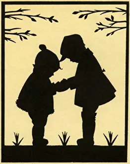 Kids Prints: Children in Kensington Gardens in silhouette