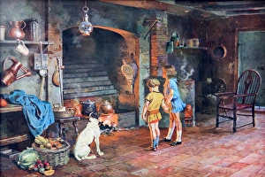 Images Dated 24th February 2014: Children by a kitchen hearth