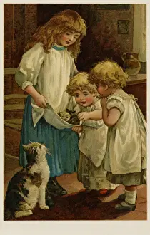 Children with kittens