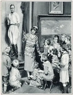 Helier Prints: Children at Manchester City Art Gallery learning 1925