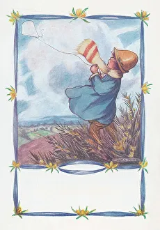 Children - March. Spring, scarf and kite