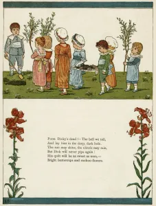 Mourn Prints: Eight children mourning a dead bird