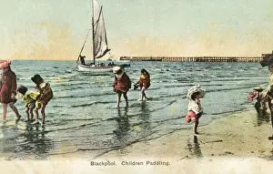 Children paddling in the sea - Blackpool Beach