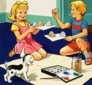 Images Dated 29th November 2007: Children painting eggs