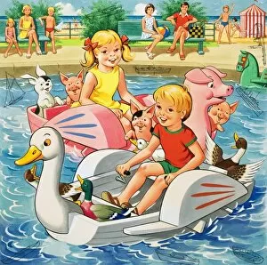 Children on pedalo boats (with hidden objects)