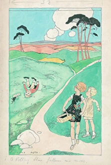 Peto Collection: Children picking fruit, one fallen over