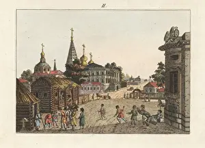 Nail Prints: Children playing Babki and Swaika in a Moscow street, 1800s