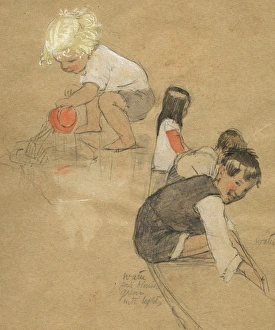Children playing on a beach by Muriel Dawson