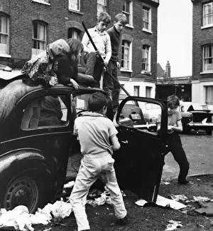 Chassis Prints: Children playing with a car in a Balham street, SW London