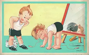 Children playing - domestic settings - humorous card