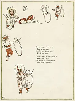 Hoops Prints: Children playing with hoops and sticks