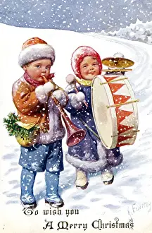 Drums Prints: Children playing instruments in the snow