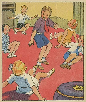 Apr22 Prints: Children playing a jolly game of musical bumps. Date: c.1930