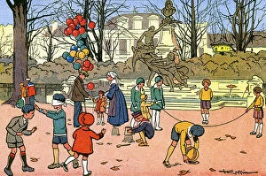 Images Dated 9th April 2018: Children playing in a park, c.1920