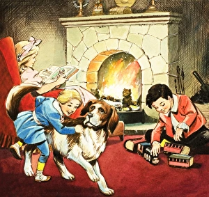 Images Dated 24th October 2006: Children playing in front of a roaring fire