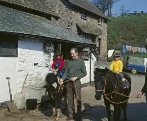 Cottages Prints: Children pony trekking, Horner, Somerset