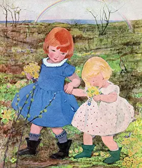 Posies Prints: Two children with posies by Muriel Dawson