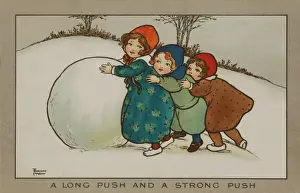 Children pushing a snowball by Florence Hardy