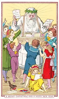 Children receiving cards from Father Christmas