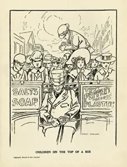 Salts Prints: Children ride on the top deck of an open omnibus