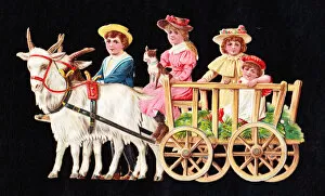 Children riding in a cart on a Victorian scrap