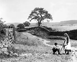 Children on a road near Hexham, Northumberland