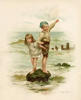 Swept Prints: Two Children on a Rock