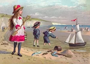 Images Dated 16th November 2015: Children at the seaside on a New Year card