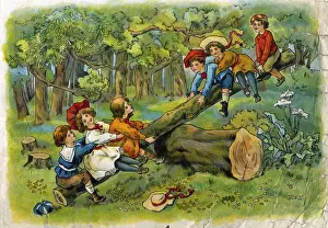 Six children on a seesaw