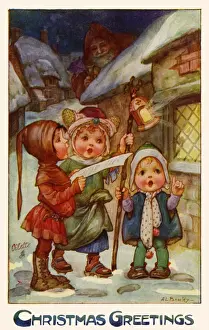 Carols Prints: Three children singing Christmas carols