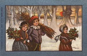 Images Dated 14th April 2008: Three children in a snowy landscape
