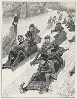 Toboggans Prints: Children Tobogganing