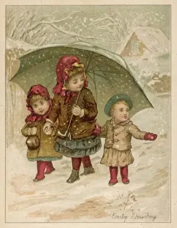 Outings Prints: Children Walk in Snow
