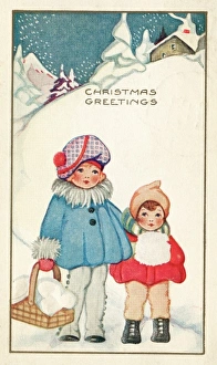 Images Dated 22nd March 2012: Two children walking in the snow