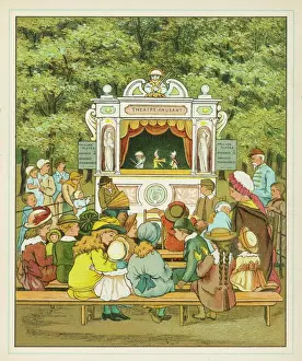 Children watch a puppet show in Paris, France